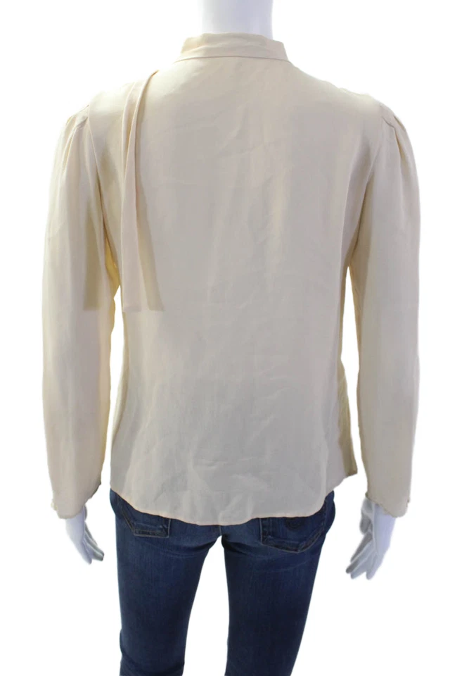 Blusa Carolina Herrera Mujer Cuello Alto Manga Larga Seda Beige Talla 4 Foto 3 de 4
