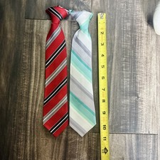 Lot Of 2 little Boys Polyester Multi Color Clip On Ties 11.5 Inches 