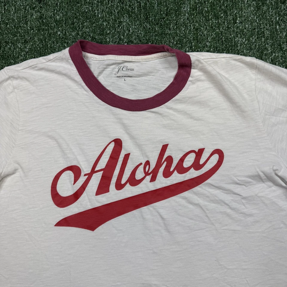 J. Camiseta Crew Ringer Para Mujer Talla L Blanca Manga Corta Cuello Redondo Gráfico Aloha Foto 3 de 4