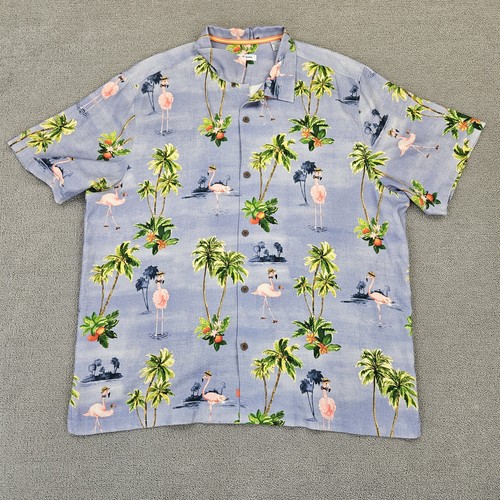 Tommy Bahama Shirt "Greetings From Florida" Mens 2XL Silk Hawaiian Flamingo - Bild 2 von 9