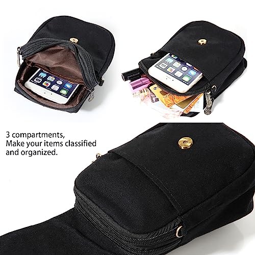 Embroidery Canvas Crossbody Bag Cell phone Pouch Coin Purse for Women - 第 4/6 張圖片