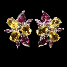 925 Sterling Silver Earrings Oval Citrine 7x5mm Rhodolite Gemstone Jewelry