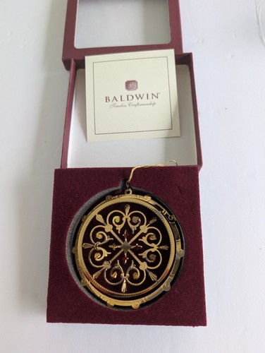 4 Baldwin Ornaments Brass 24k Plated Collectible Christmas Flower & Christmas - Picture 11 of 24
