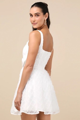 Eowyn White Tulle Bow Skater Mini Dress, NWT - Picture 3 of 4