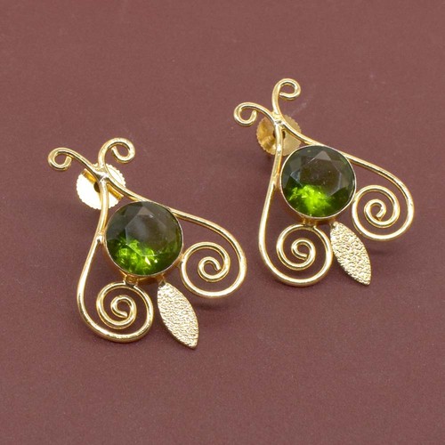 Lot Of 7 Pair Peridot Quartz Earring Gold Plated Fashion Jewelry 1.5" M281 - Picture 2 of 5