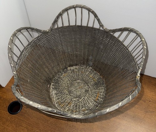 Vintage Metal Silver Woven Wire Basket Made In France 13” Round 9” Tall - Picture 2 of 8