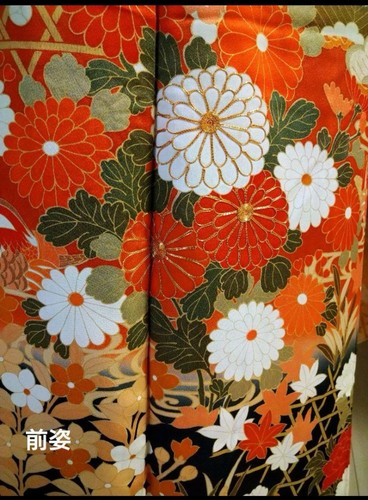 Kimono japonés FURISODE.Seda pura.Bordado.Oro púrpura rojo 169cm.+jubano. - Imagen 8 de 15
