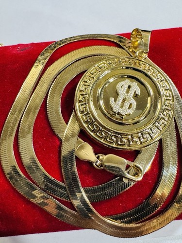 18K 750 Real Saudi Gold Dollar Sign $ Necklace 17.6/18” Inch Long 11g 4.5mm - Picture 2 of 24
