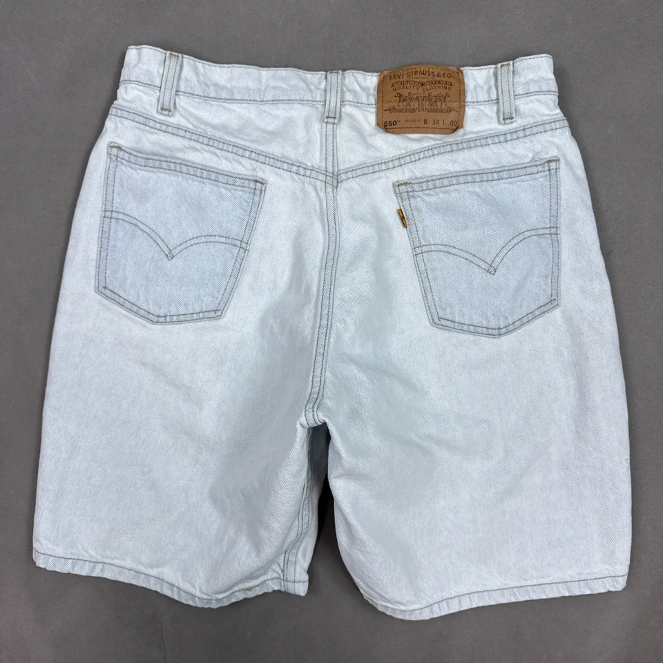 Pantalones Cortos Levis De Colección Para Hombres 32 Blanco Jort Naranja Tab Denim Jeans Años 90 Desteñidos (Etiqueta 34) Foto 2 de 4