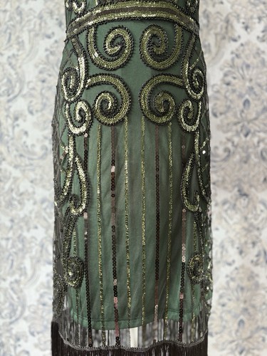 Ladies Stunning Art Deco Gatsby Black & Green Sequin Party Dress (UK 10) - Picture 12 of 15
