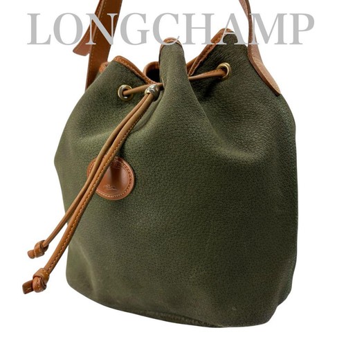 Longchamp Bucket Drawstring Shoulder Bag Brown Leather Purse Vintage Style  - Picture 1 of 13