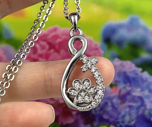 Pet Cremation Jewelry Pendant Urn Holds Ashes Paw Print Dog Cat Infinity Cross - Picture 5 of 9