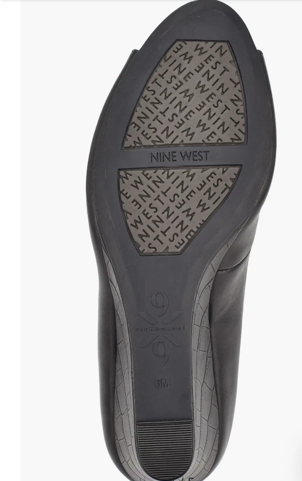 Capa feminina Nine West 9x9 peep toe wedges - Couro preto tamanho 11 - Imagem 4 de 4