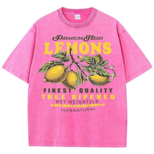 Vintage Zitronen Print T-Shirt Unisex Oversized Tee Obst Grafik Sommer Top - Bild 6 von 13