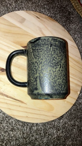 Hand Thrown Studio Art Pottery Stoneware 8oz Coffee Mug Speckled Green & Black