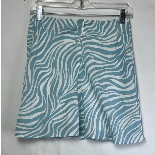 Princess Polly XX Women's Size 8 White/Blue Zebra Print Mini Lined Summer Skirt - Picture 7 of 8