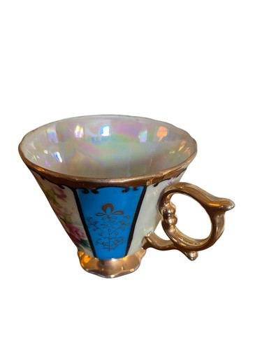 Royal Sealy China Japan Tea Cup Only Blue W/Rose Cabbage Panels Gold Trim-Collec - Picture 3 of 8