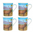 Highland Stag Fine China Mugs Set of 4 Tea Coffee Cups Gift Boxed