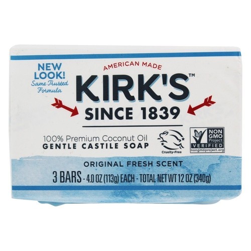 Kirk's Gentle Castile Soap Original Fresh Scent Coconut Oil 3 Bars 4 oz 2 Pack