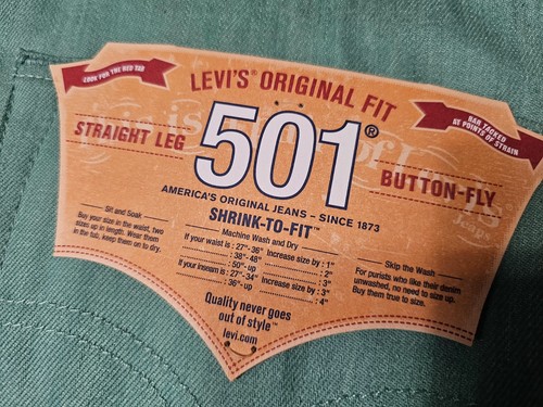 Levi's 501 Denim Original Shrink to Fit Button Fly Herrenjeans 36 x 30 alle Wasabi - Bild 3 von 9