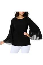 Antthony Women's Studio Stretch Ruffle Sleeve Top Black