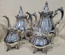 Vintage Wallace Baroque Silverplate Coffee /Tea Set 4 Pcs 281, 282,283, 284