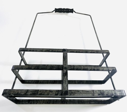 Shabby Chic Farmhouse 3 Small Glass Vases In Metal Carry Wood Handle Basket - Picture 7 of 9