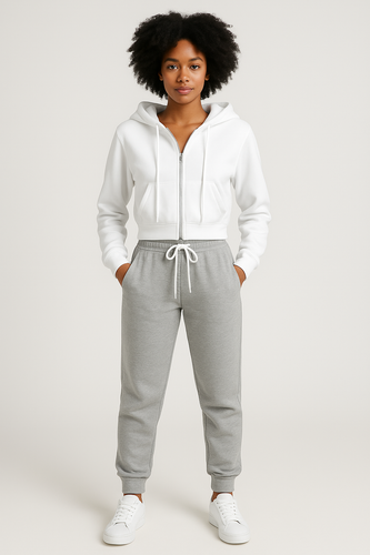 Damen Cropped Hoodie Sweatshirt - Langarm Reißverschluss mit Kordelzug Kapuze - Bild 20 von 22