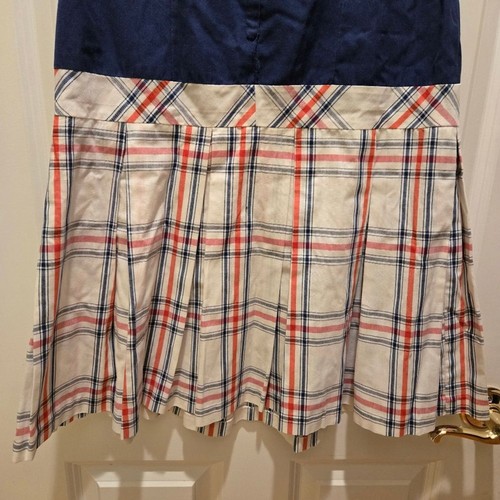 True Vintage Nautical Dress S Plaid Pleated Schoolgirl Navy Red Button Mock Neck - Picture 7 of 7
