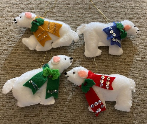 Handgefertigter Filz Weihnachtsschmuck Eisbären 4er Set Neu!