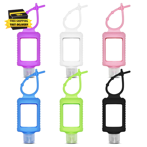 6Pcs Travel Size Empty Hand Sanitizer Holder with Silicone Keychain, 2 Oz Leak P