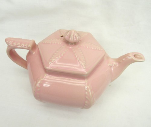 Hall China 1940s Vintage Victorian Style Teapot Pink Plume Hexagon - Picture 3 of 9