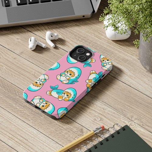 Pink Cute Shark Cats Pattern Tough Phone Case | Aesthetic - 第 31/108 張圖片