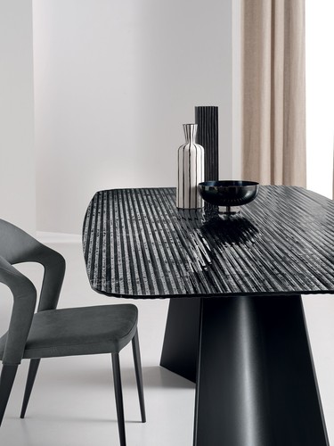 Tavolo da pranzo in vetro rigato design moderno fisso CIC-671 - Imagen 2 de 3
