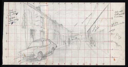 George Chapman (1908-1994) Pencil Drawing - Cars & Figures In Street Landscape - Picture 2 of 7