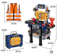 Kids 2in1 Tool Table/Bench with Realistic Tools and Electric Drill 78 pcs Age 3 