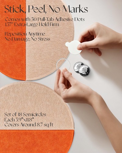 Felt Wall Tiles, 18 Pack Semi-Circle Geometric Modular Bulletin Boards, Soft ... - Picture 5 of 7