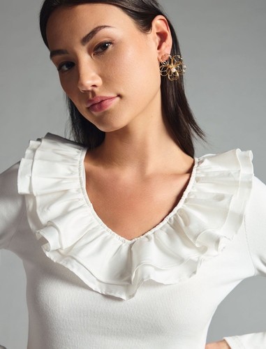 Anthropologie Dolan Langarmshirt mit Rüschen Größe XL Neu mit Etikett - Bild 3 von 4