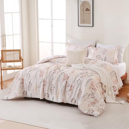 Floral Comforter Set King, Botanical Print Boho Vintage Bedding Lightweight - Picture 3 of 8