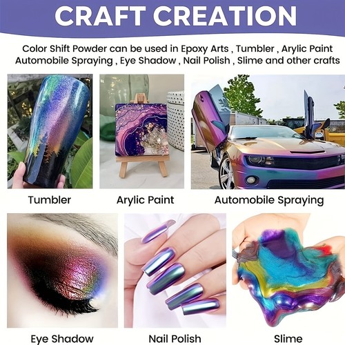 10 Colour Chameleon Mica Powder - Epoxy Resin Metallic Shift Pigment Set - Picture 4 of 9