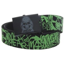 Madd Gear Web Belt Green & Black, Nylon Skull Print, Metal Buckle, Size M 30-34"