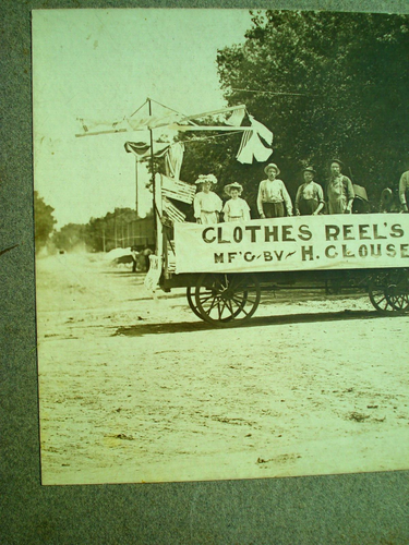 Antique Cabinet Card HORSE PULLING BUSINESS CART Clothes Reels Line H. Clouse - Picture 3 of 12