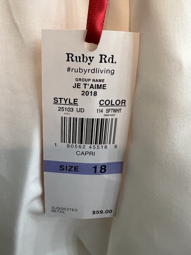Pantalón Capri Ruby Rd 18 Blanco Detalle Elástico En Pierna Cremallera Frontal Nuevo - Imagen 11 de 12