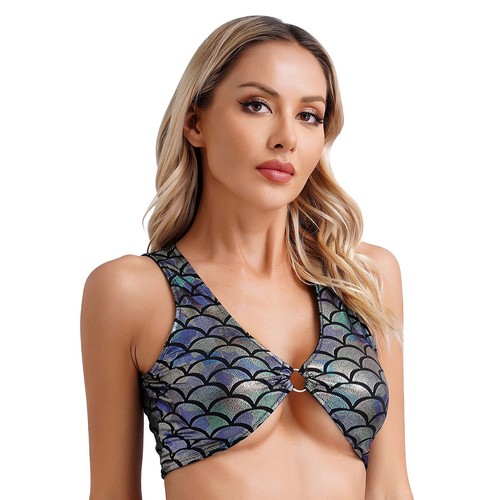 Damen BH Metallic Crop Top Meerjungfrau Tank Fischschuppen Bikini Trägertops Party - Bild 41 von 105