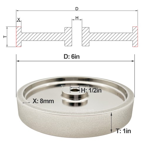 Molienda UF-SHARP CBN 6 pulgadas, 1" de ancho 1/2 eje, para herramientas de torneado de madera - Imagen 2 de 8