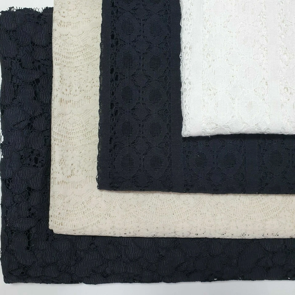 Black / White Budget Floral Lace Net Craft Dress Curtain Fabric 58" Meter - Image 2 of 4