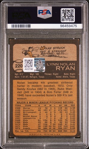 1973 Topps 220 Nolan Ryan HOF Signed PSA DNA Auto 10 Gem Mint - Picture 2 of 2