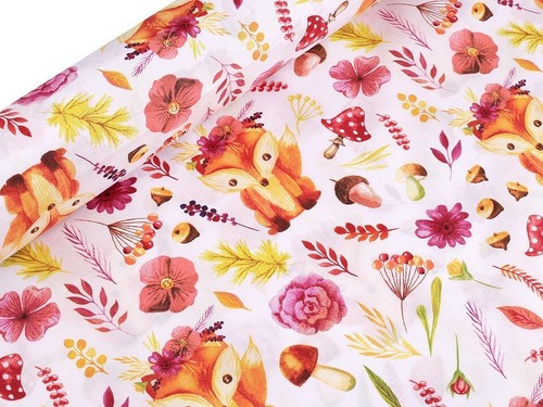 Baumwollstoff 100% Baumwolle weiß rot orange Fuchs Füchse Wald Blumen Kinder - Bild 5 von 6