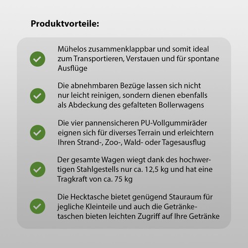 Bollerwagen Strandwagen Handwagen faltbar PU-Räder Hecktasche und Teleskopgriff - Bild 9 von 9