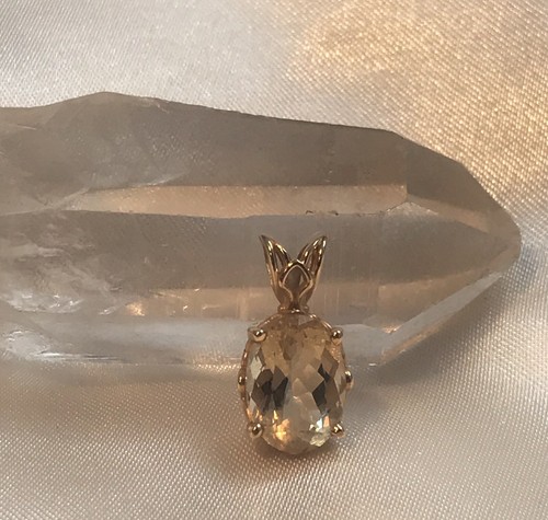  OVAL PINEAPPLE-CUT CHAMPAGNE CITRINE IN 14K YELLOW GOLD FILIGREE PENDANT - Picture 2 of 4